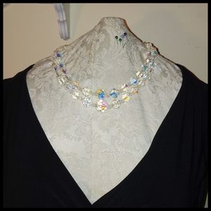Vintage Circa 1950’s Double Strand Aurora Borealis Crystal Bead Necklace